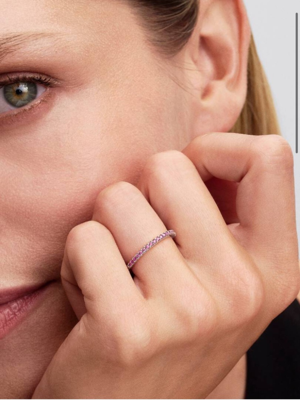 Authentic Pandora Sparkling Pink Stones Band Ring - Sterling Silver Sz 6